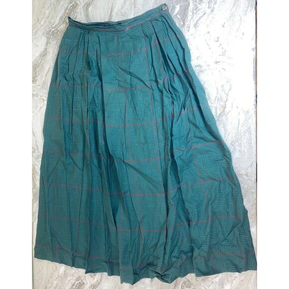 VTG Size 8‎ Kenneth Gordon Cotton Christmas Plaid Midi Skirt Green Black And Red - Picture 1 of 5